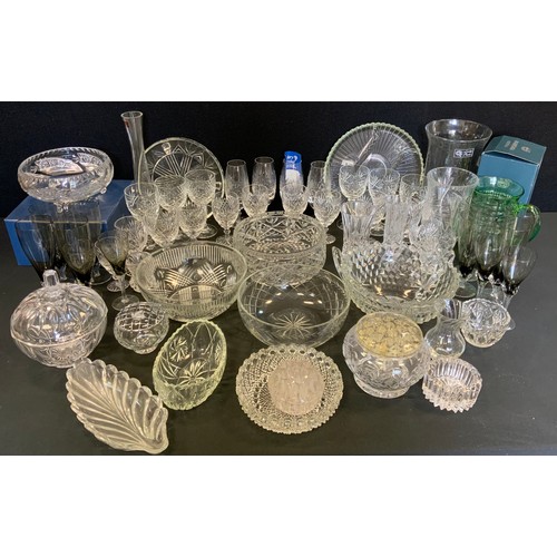 116 - Tutbury Glass drinking suite;  Bohemia crystal bowl, boxed;  a similar vase;  smoked glass wine glas... 