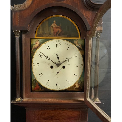 144 - A 19th century longcase clock, the 35cm painted dial with Arabic numerals, subsidiary seconds dial, ... 