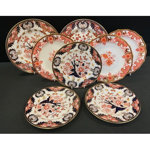 146 - Royal Crown Derby - a pair of 383 pattern dinner plates, first;  three side plates, seconds;  three ... 