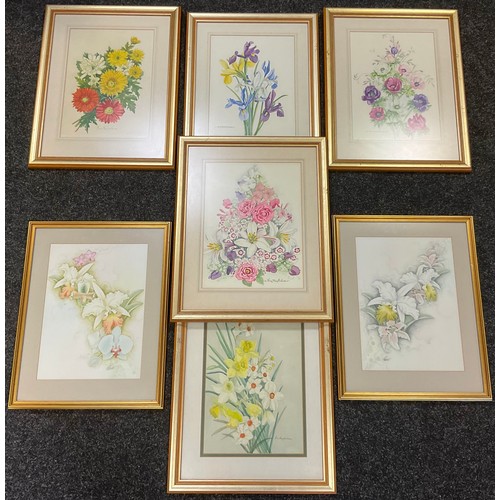 162 - Ena Macfarlane (20th century)
A set of five, Botanical Studies, signed, watercolours, 33cm x 25cm;  ... 