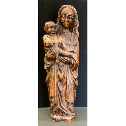 208 - An 18th/19th century French carved softwood figure, Madonna and Child, 58cm high18cm wide, 11cm deep