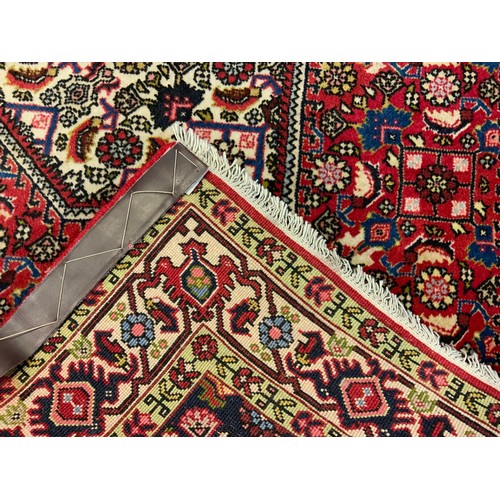 229 - A Bidjar rug / carpet, intricately woven with stylised floral motifs in shades of red, indigo and bl... 