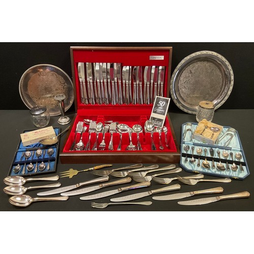 254 - An Oneida plated canteen of cutlery, cased;  other flatware;  trays;  preserve jars