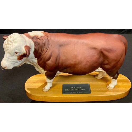 30 - A Beswick Connoisseur model, Polled Hereford Bull, mounted on wooden base with plaque, 32cm long