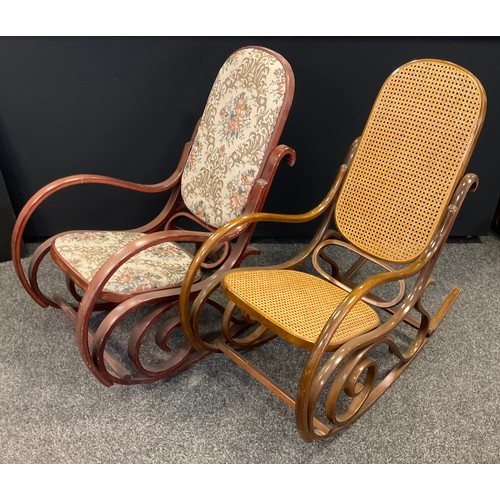 287 - A bentwood rocking chair,

Bergere cane back and seat, another upholstered, All furniture manufactur... 