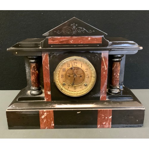 299 - A 19th century Architectural Belge Noir and red marble mantel clock, Ansonia Clock Company movement,... 