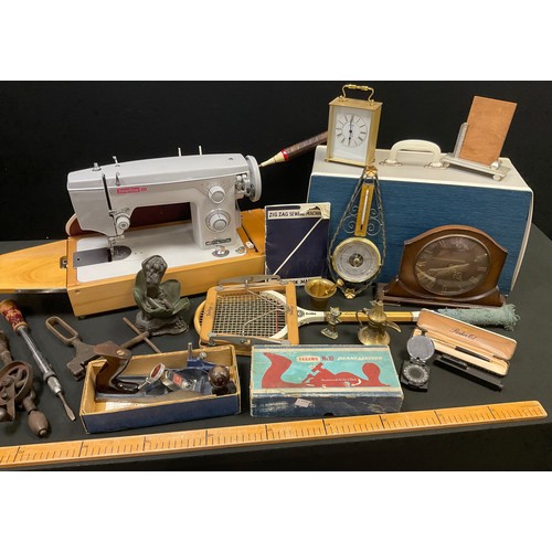 324 - A  Zig Zag sewing machine, cased;  Tools - screw drivers;  Paramo No.10 plane;  clocks;  barometer; ... 