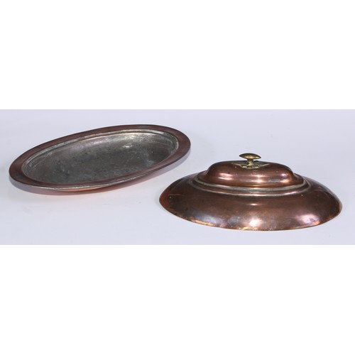 62 - A pair of Middle Eastern copper oval entree dishes and covers, 31cm, wide, marked to interiors, 19th... 