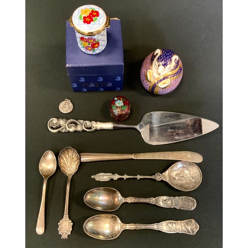 389 - A Royal Crown Derby paperweight, Sleeping Hamster;  an Alastor Enamels trinket box;  a silver commem... 