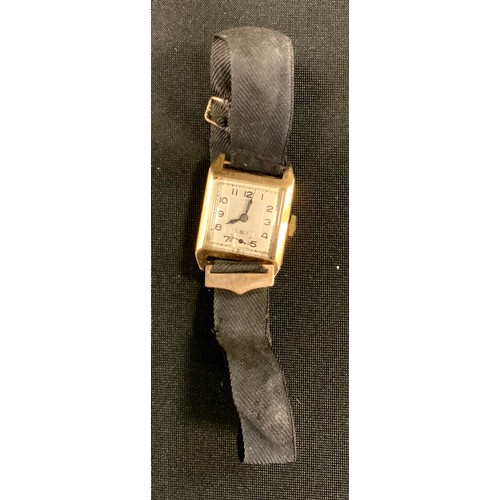 425 - A lady's 18ct gold wristwatch, square dial, Arabic numerals, subsidiary seconds dial, ribbon strap, ... 