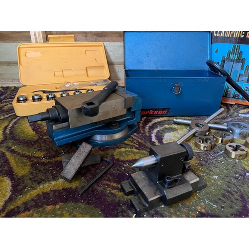 438 - A deluxe clamping elements set; a table top vice; a die set; etc (qty)

** Please note, this lot is ... 