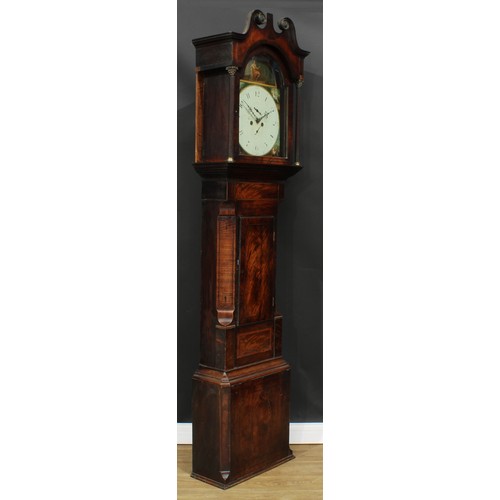 14 - A 19th century Birmingham mahogany longcase clock, 35.5cm arched painted dial with Arabic numerals, ... 