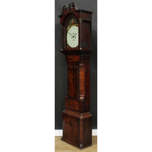 14 - A 19th century Birmingham mahogany longcase clock, 35.5cm arched painted dial with Arabic numerals, ... 