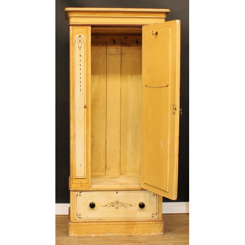 17 - A 19th century painted and scumbled pine wardrobe, 197cm high, 89.5cm wide, 51cm deep, c.1880