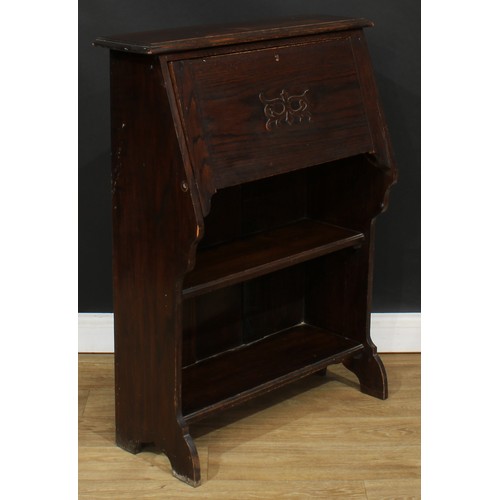 654 - An early 20th century oak bookcase bureau, 102cm high, 76cm wide, 31cm deep, c.1930; an early 20th c... 