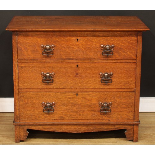 656 - An oak chest of three long drawers, 79.5cm high, 91.5cm wide, 53cm deep; an oak open bookcase, 129cm... 