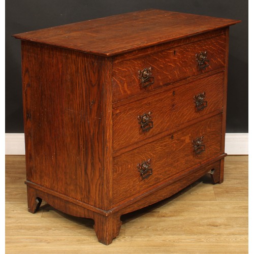 656 - An oak chest of three long drawers, 79.5cm high, 91.5cm wide, 53cm deep; an oak open bookcase, 129cm... 