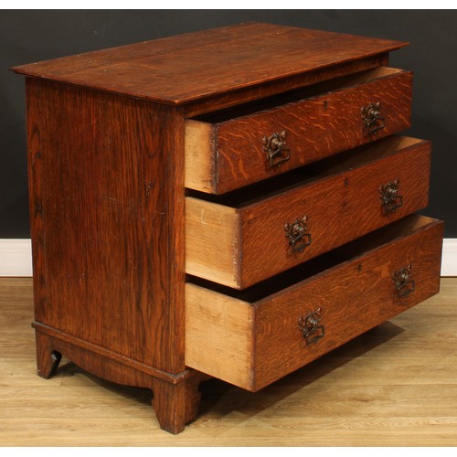 656 - An oak chest of three long drawers, 79.5cm high, 91.5cm wide, 53cm deep; an oak open bookcase, 129cm... 