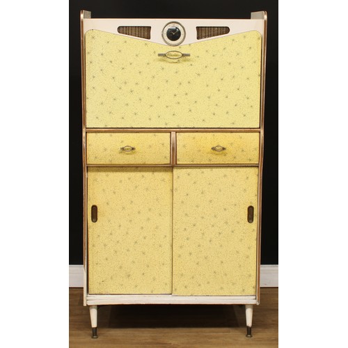 664 - A retro mid-20th century Formica, hardwood and painted ply kitchenette dresser, by Barget, Tempora t... 