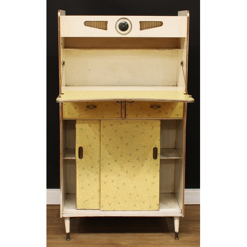 664 - A retro mid-20th century Formica, hardwood and painted ply kitchenette dresser, by Barget, Tempora t... 