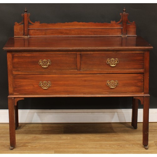 670 - A Chippendale Revival mahogany chest, shaped superstructure, oversailing top above two short and one... 