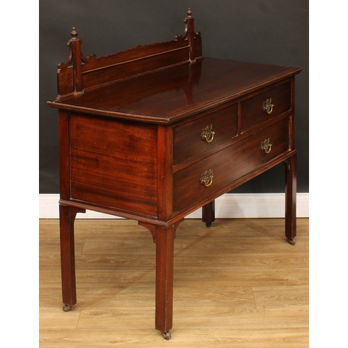 670 - A Chippendale Revival mahogany chest, shaped superstructure, oversailing top above two short and one... 