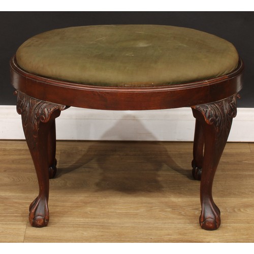 677 - A George II Revival mahogany stool, drop-in seat, cabriole legs carved to the knees with acanthus, b... 