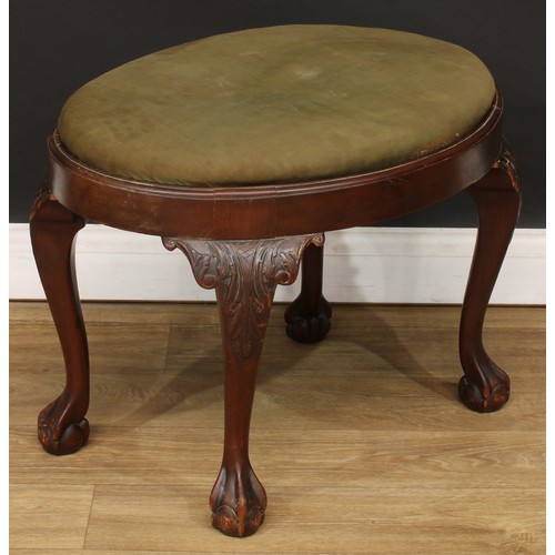 677 - A George II Revival mahogany stool, drop-in seat, cabriole legs carved to the knees with acanthus, b... 