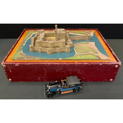 67 - A Franklin Mint 1929 Rolls Royce Phantom I car;  a model of a medieval fort, built 1939