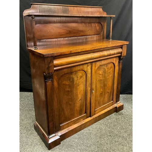 106 - A Victorian rosewood chiffonier sideboard, quarter galleried top with single shelf and turned suppor... 