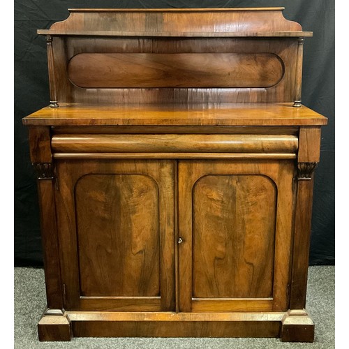 106 - A Victorian rosewood chiffonier sideboard, quarter galleried top with single shelf and turned suppor... 