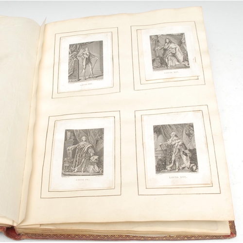 3336 - An early 19th century French Directoire red morocco print-collector's album, three-quarters of which... 