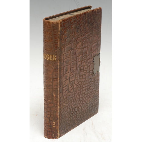 3287 - Binding - a 19th century vacant ledger, red-ruled pages, bound in brown leather imitating crocodile,... 