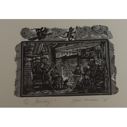 3345 - Whittington Press - John Lawrence (b. 1933), a portfolio of 13 wood-engravings, comprising the month... 