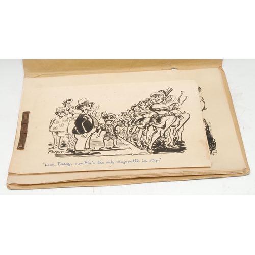3314 - Postcard Artwork - a folio of cartoons, caricatures and specimen drawings, by D N Fergusson of Port ... 