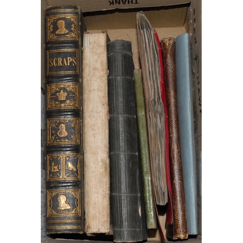 3280 - An early Victorian scrap album, enclosing tipped-in contemporary ephemera viz. boating and rowing in... 