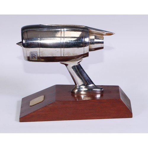 74 - Aeronautica - a chrome desk model, of a Rolls Royce RB211 aeroplane engine, removable propellor, mah... 