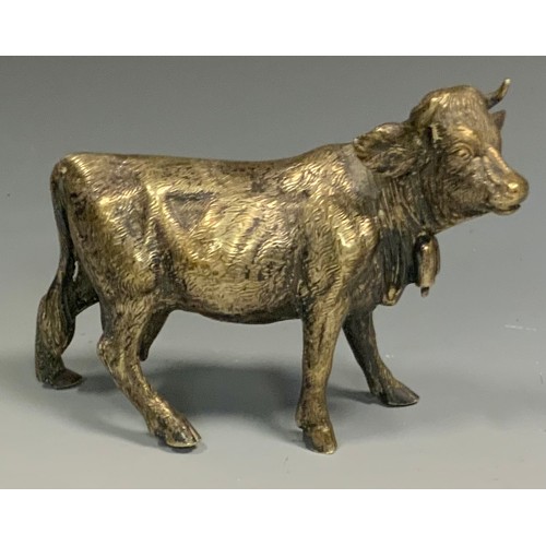 75 - A 19th century silvered model, of a cow, 8.5cm high, 11cm wide