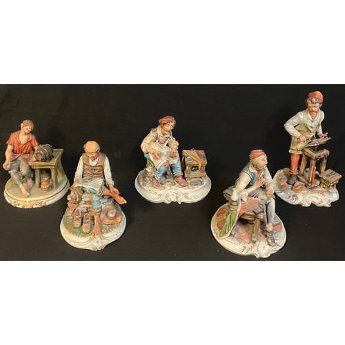 89 - Continental Ceramics - Capodimonte figures, after Meneghetti, Shoemaker, Watchmaker, Blacksmith, etc... 