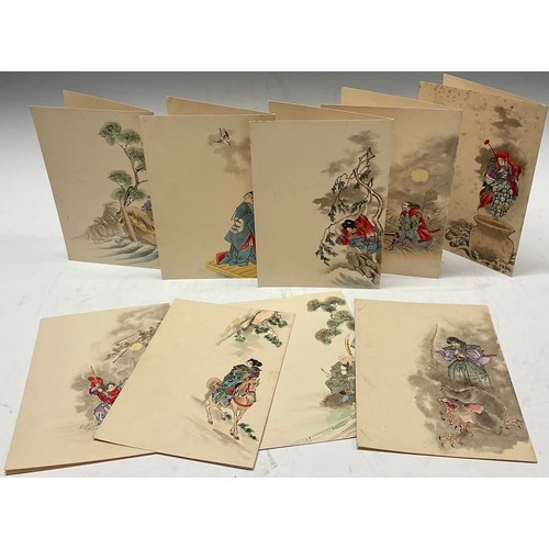 3332 - Japan - Japanese School (late Meiji/early Taishō period), a set of nine card narrative leaves, each ... 