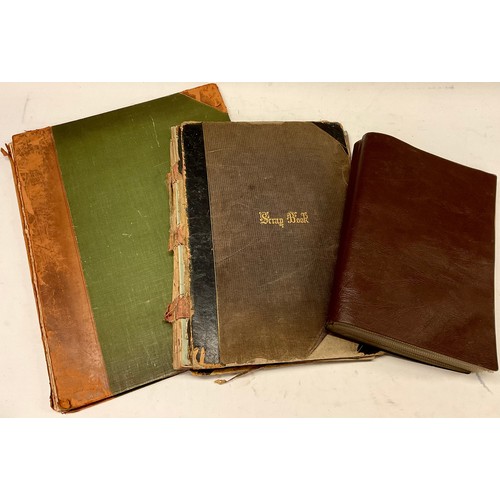 3328 - Two Victorian scrap books, the largest of which has linen pages, each typically illustrated with mix... 