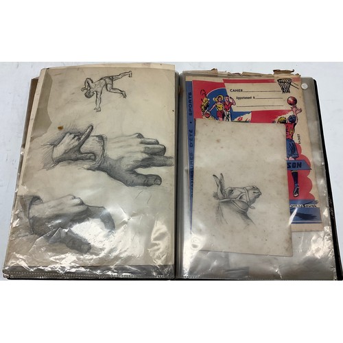 3328 - Two Victorian scrap books, the largest of which has linen pages, each typically illustrated with mix... 