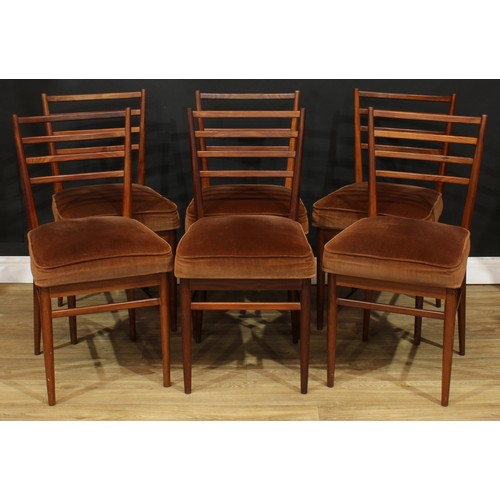 101 - Mid-century Design - a set of six retro afromosia dining chairs, by Meredew Furniture, 84.5cm high, ... 