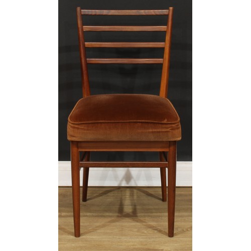 101 - Mid-century Design - a set of six retro afromosia dining chairs, by Meredew Furniture, 84.5cm high, ... 