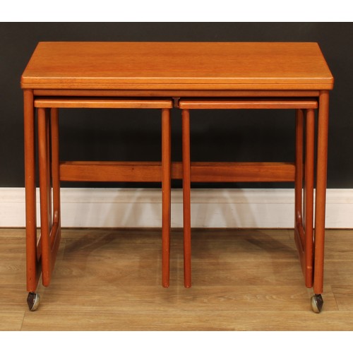 103 - Mid-century Design - a retro McIntosh Triform teak nest of tables, the largest 60cm high, 74.5cm wid... 