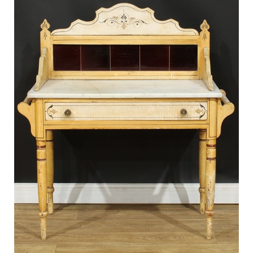 108 - A 19th century scumbled and painted pine washstand, 114cm high, 103cm wide, 43.5cm deep, c.1870