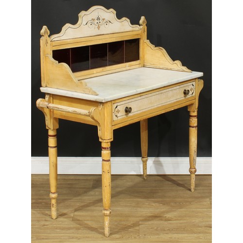 108 - A 19th century scumbled and painted pine washstand, 114cm high, 103cm wide, 43.5cm deep, c.1870