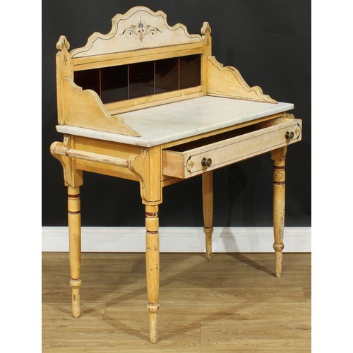 108 - A 19th century scumbled and painted pine washstand, 114cm high, 103cm wide, 43.5cm deep, c.1870