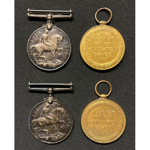 3007 - WW1 British War Medal and Victory medal groups to two brothers: 442 A WO CL2 AI Attenborrow RA serve... 