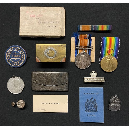 3008 - WW1 British War Medal and Victory medal to 465 Cpl.  Sidney T Pindard, RAMC complete with original r... 